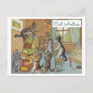 Vintage Louis Wain lustige Katzen-Cartoon-Streiche Postkarte