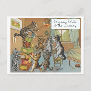 Vintage Louis Wain Lustige Katzen und der Kanarien Postkarte