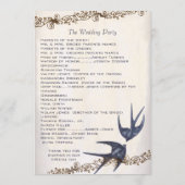 Vintage Love Bird Navy Hochzeitsprogramm Programm (Rückseite)