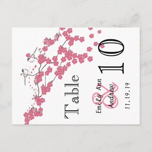 Vintage Love Bird Pink Cherry Blossom Tischnummer (Vorderseite)