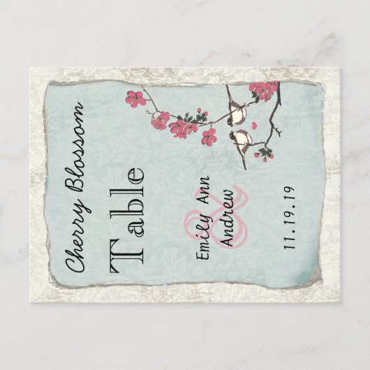 Vintage Love Bird Pink Cherry Blossom Tischnummer (Vorderseite)