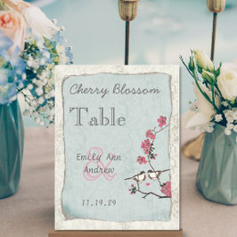 Vintage Love Bird Pink Cherry Blossom Tischnummer
