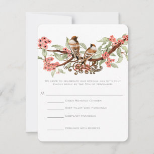 Vintage Love Bird Rosa Blumenhochzeit RSVP Karte