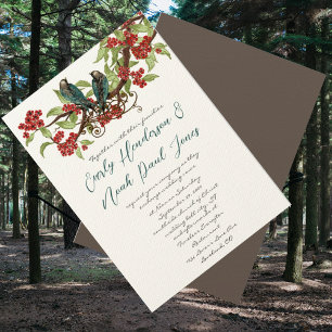Vintage Love Bird Roter Blühender Baum Hochzeit Einladung