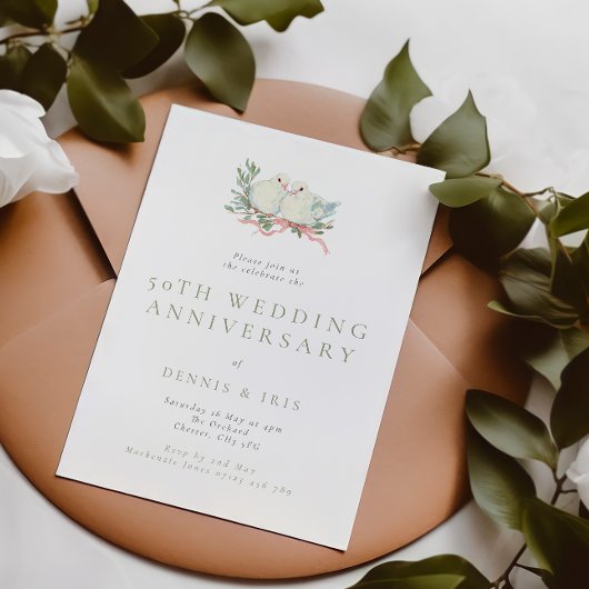 Vintage Love Birds 50th Wedding Anniversary Einladung