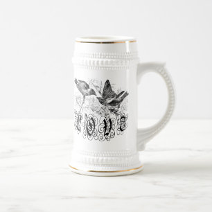 Vintage Love Birds Bekleidung und Geschenke Bierglas