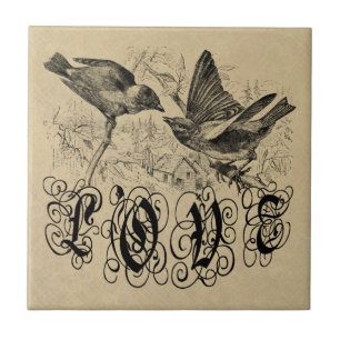 Vintage Love Birds Bekleidung und Geschenke Fliese
