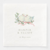 Vintage Love Birds & Bow Sage & Pink Wedding Serviette (Vorderseite)
