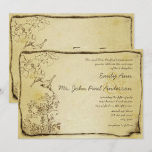 Vintage Love Birds Gold Pergament Hochzeit Einladung