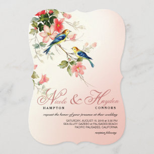 Vintage Love Birds Hochzeit rosé rosa weiß Einladung