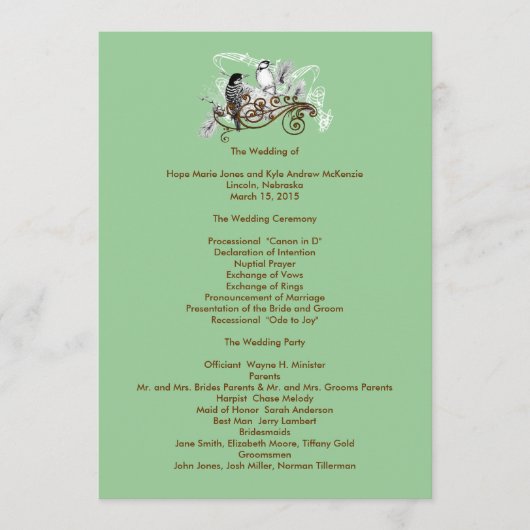 Vintage Love Birds Hochzeitsprogramm Programm (Vorderseite)