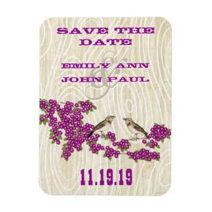 Vintage Love Birds Kirschblüten Save the Date Magnet