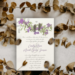 Vintage Love Birds Lila Blüten Hochzeit Einladung