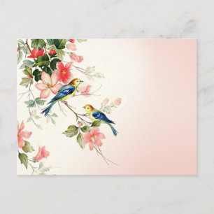 Vintage Love Birds rosé pink weiß Postkarte