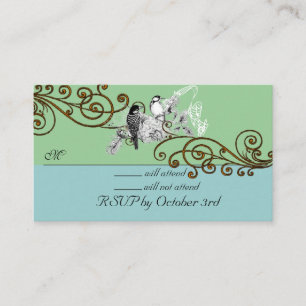 Vintage Love Birds RSVP-Hintergrundfarbe ändern Begleitkarte