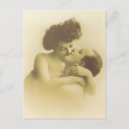 Vintage love couple kissing sepia illustration postkarte