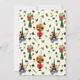 Vintage Love Floral Paris Eiffelturm Schmetterling Feiertagskarte