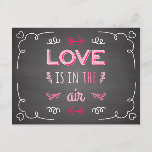 Vintage Love Pink & Black Schultafel-Hochzeit Postkarte