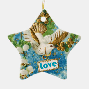 Vintage Love Taube blau weiße Blumen Ornament