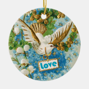 Vintage Love Taube blau weiße Blumen Ornament