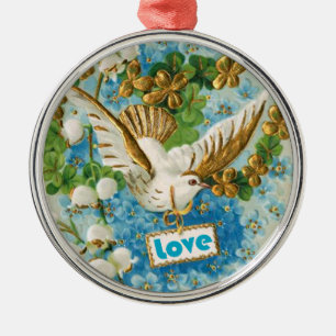 Vintage Love Taube blau weiße Blumen Ornament