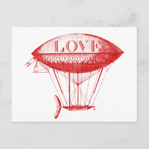 Vintage Love Zeppelin Rot Postkarte
