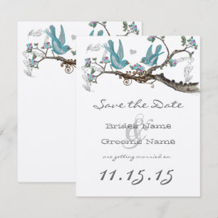Vintage Lovebird Aqua Blue & Pink Save the Date Einladung