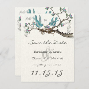 Vintage Lovebird Aqua Blue & Pink Save the Date Einladung