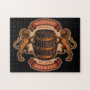 Vintage-Löwe Eichenfass personalisierte Brauerei B Puzzle