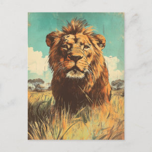 Vintage Löwe Im Gras Der Savanne Postkarte