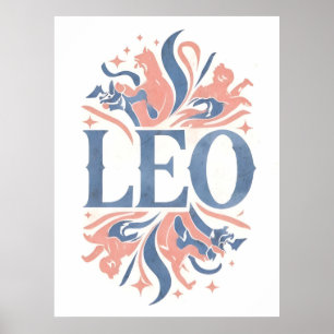 Vintage-Löwe-Sternzeichen whimsical Illustration Poster