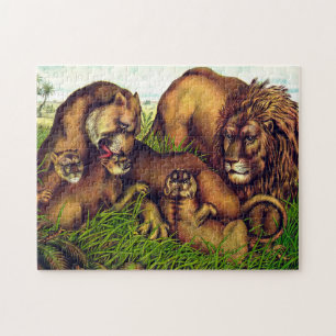 Vintage Löwenfamilienmalerei von Georgia Claire Puzzle