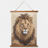 Vintage Löwenmalerei Wandteppich Mit Holzrahmen (Vorderseite)