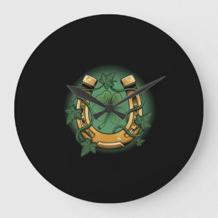 Vintage-Lucky‑Hufeisen‑ und Efeublätter‑Wanduhr Große Wanduhr