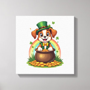 Vintage Lucky Leprechaun Welpe Regenbogen Goldtopf Leinwanddruck