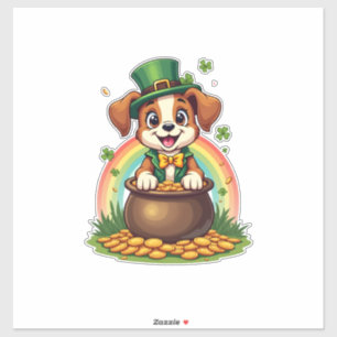 Vintage Lucky Leprechaun Welpe Regenbogen Topf des Aufkleber