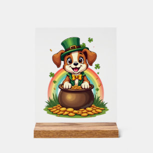 Vintage Lucky Leprechaun Welpe Regenbogen Topf mit Acrylschild