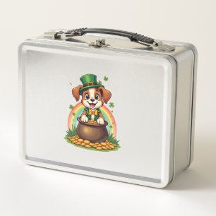 Vintage Lucky Leprechaun Welpe Regenbogen Topf mit Metall Brotdose