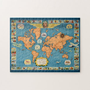 Vintage Luftfahrt - Weltkarte Puzzle