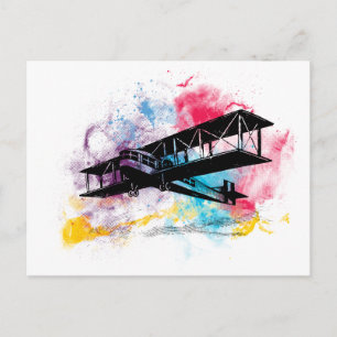 Vintage Luftfahrzeuge mit bunten Wolken Postkarte