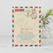 Vintage Luftpost-Hochzeit in Florida und Tschechie Einladung (Stehend Vorderseite)