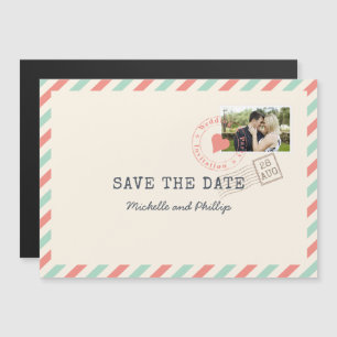 Vintage Luftpost-Hochzeit Save-the-Date-Foto Magneteinladung
