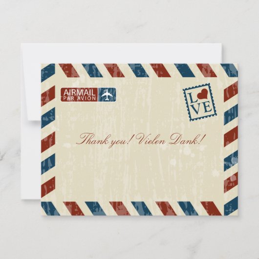 Vintage Luftpost Hochzeit Vielen Dank Dankeskarte (Vorderseite)