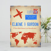 Vintage Luftpost-Hochzeits-Einladung: Beunruhigt Einladung (Stehend Vorderseite)