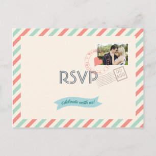 Vintage Luftpost-Hochzeits-RSVP mit Foto Einladungspostkarte