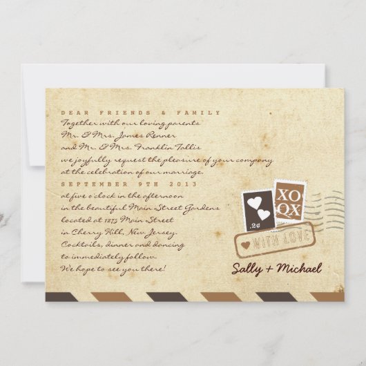 Vintage Luftpost Liebe Brief Personalisiert Einladung (Vorderseite)