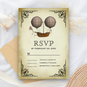 Vintage-Luftschiff-Heißluftballon-Hochzeit RSVP Karte
