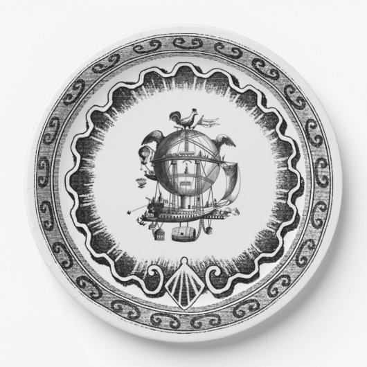 Vintage-Luftschiff-Steampunk-Design Pappteller (Vorderseite)