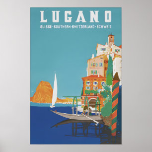 Vintage Lugano Schweiz Reiseplakat Druck Poster