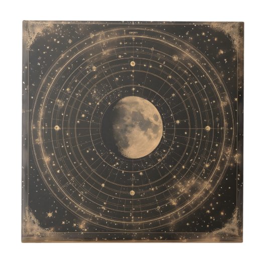 Vintage Lunar Celestial Map Design Fliese (Vorderseite)